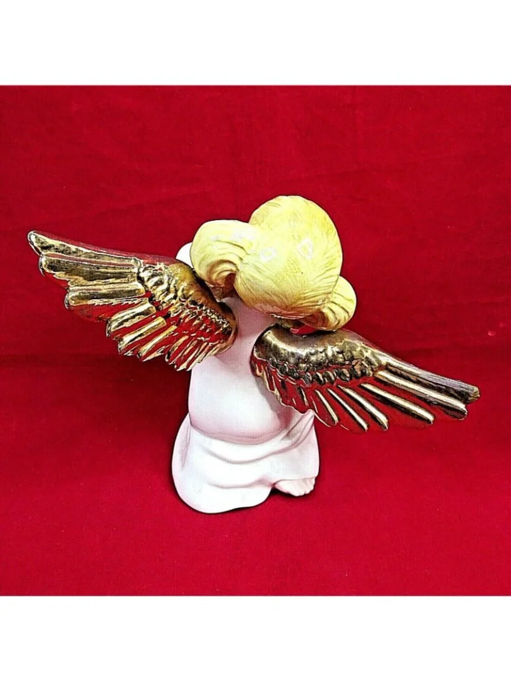 Atlantic Mold Praying Angel Figurine 1982 Gold Wings Hand Painted 8 Inches Tall
